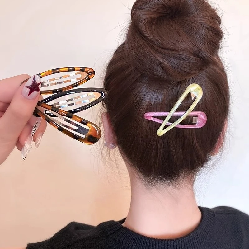 6pcs/pack Geometric Leopard Solid Snap Hairpins Fashion Alloy Bobby Pins Water-drop Oval Hair Clips Headwear For Women Girls - Image 3