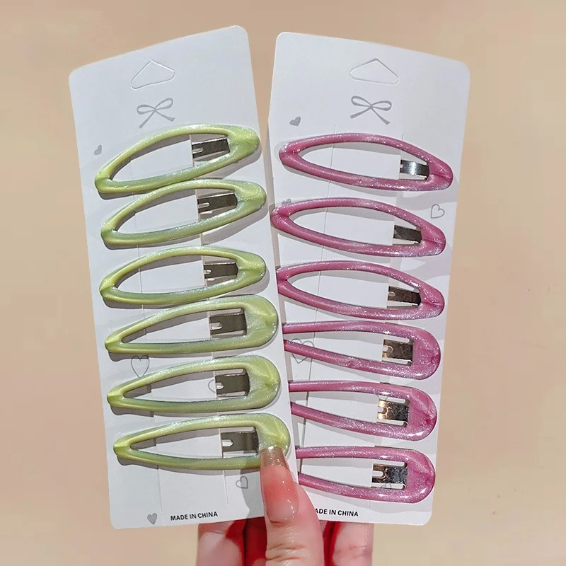 6pcs/pack Geometric Leopard Solid Snap Hairpins Fashion Alloy Bobby Pins Water-drop Oval Hair Clips Headwear For Women Girls - Image 5