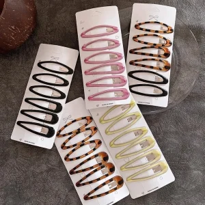 6pcs/pack Geometric Leopard Solid Snap Hairpins Fashion Alloy Bobby Pins Water-drop Oval Hair Clips Headwear For Women Girls