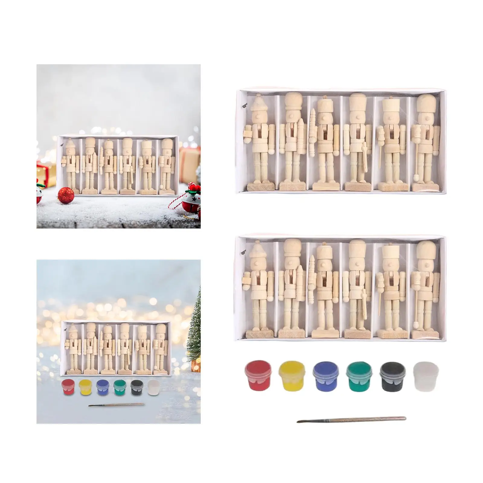 6x DIY Wooden Christmas Nutcrackers Paintable for Holiday Bedroom Office 6x DIY Wooden Christmas Nutcrackers Paintable for Holiday Bedroom Office