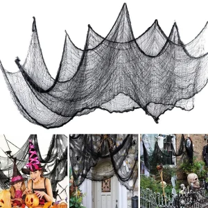 76x183cm Halloween Decorations Black Creepy Gauze Cloth Window Table Door Net Spooky Fancy Dress Party Haunted House Wall Decor