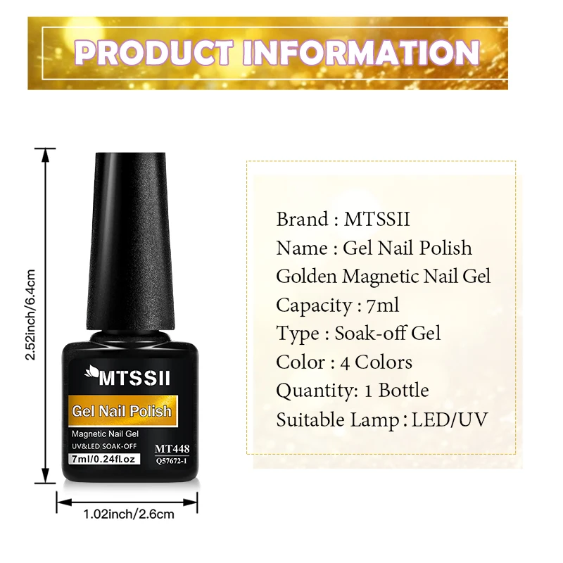 7ml Golden Cat Magnetic Gel Nail Polish Glitter Effect Semi Permanent Soak Off UV LED Gel Varnish Nail Art DIY Nail Supplies - Image 6