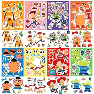 8/16Sheets Make a Face Cartoon Disney Toy Story Stickers DIY Ryder Chase Assemble Jigsaw Kids Toy Children Boys Game Party Gift