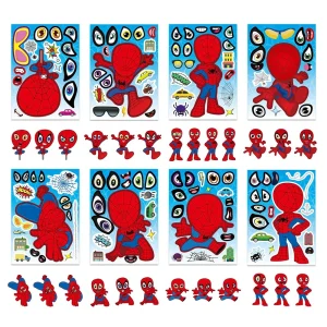 8/24Sheets Spider Man Marvel Puzzle Stickers For Boys Make-a-Face Toy Cartoon Kid Game Assemble Jigsaw Children Party Decoration