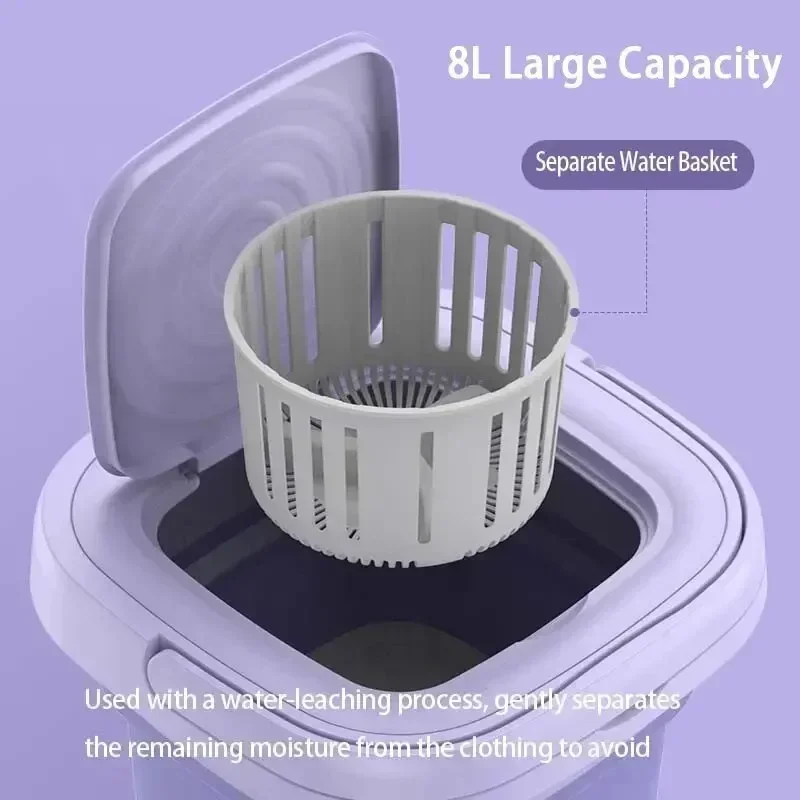 8L Foldable Washing Machine with Spin Dryer Apartments Travel Portable Socks Underwear Panties Baby Clothe Washer Machine - Image 2