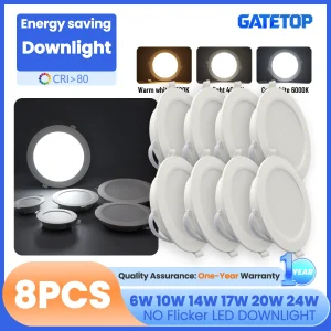8Pack Round Led Panel Light Recessed Led Downlight AC100-240V 3000K 4000K 6000K 110V 220V 230V for Home Spot Indoor Lighting