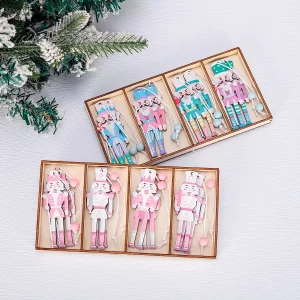 8Pcs Cute Pink Wooden Christmas Nutcracker Soldier Pendants 2024 Christmas Tree Ornaments Navidad Natal Xmas Decor New Year 2025