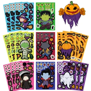 8Pcs Halloween Mix Match Face Collage Stickers, Spooky Cartoon Character Decals for Suitcase, Water Bottle Giajar Sticker Store