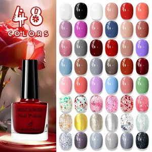 8ml MEET ACROSS Wine Red Black Cap Glass Nail Polish NoWipe Top Soak Off UV LED Nail Lacquer Glitter Color Art Nail Polish