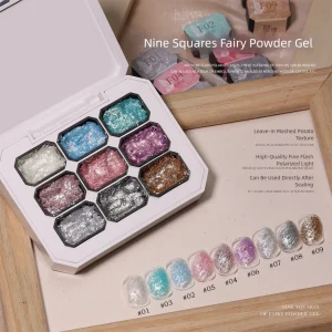 9 Colors Glitter Polarized Fairy Powder Nail pating Gel Mashed Potato Texture Shimmer Foil Gel for Nail Art Gel