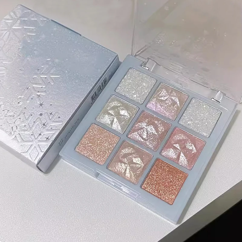 9 Colors Glitter Snowflake Eyeshadow Palette Dream Girl Pearly Eye Shadow Matte Matte Highlights Cool Tone Charming Eyes Makeup - Image 4
