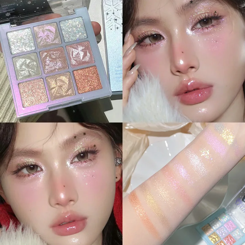9 Colors Glitter Snowflake Eyeshadow Palette Dream Girl Pearly Eye Shadow Matte Matte Highlights Cool Tone Charming Eyes Makeup - Image 3