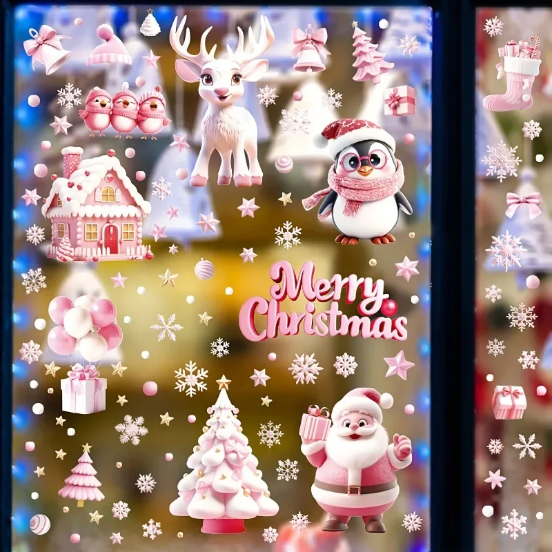 9 Sheets Christmas Window Clings Cute Santa Snowman Reindeer Merry Christmas Glass Stickers Winter Wonderland Window Decals - Image 3