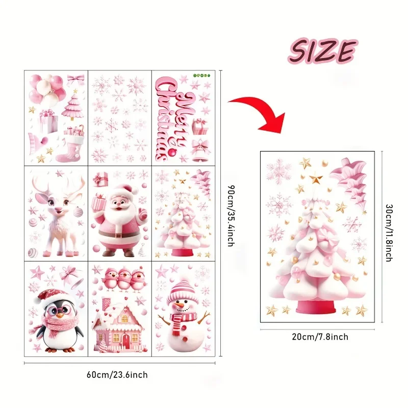 9 Sheets Christmas Window Clings Cute Santa Snowman Reindeer Merry Christmas Glass Stickers Winter Wonderland Window Decals - Image 5