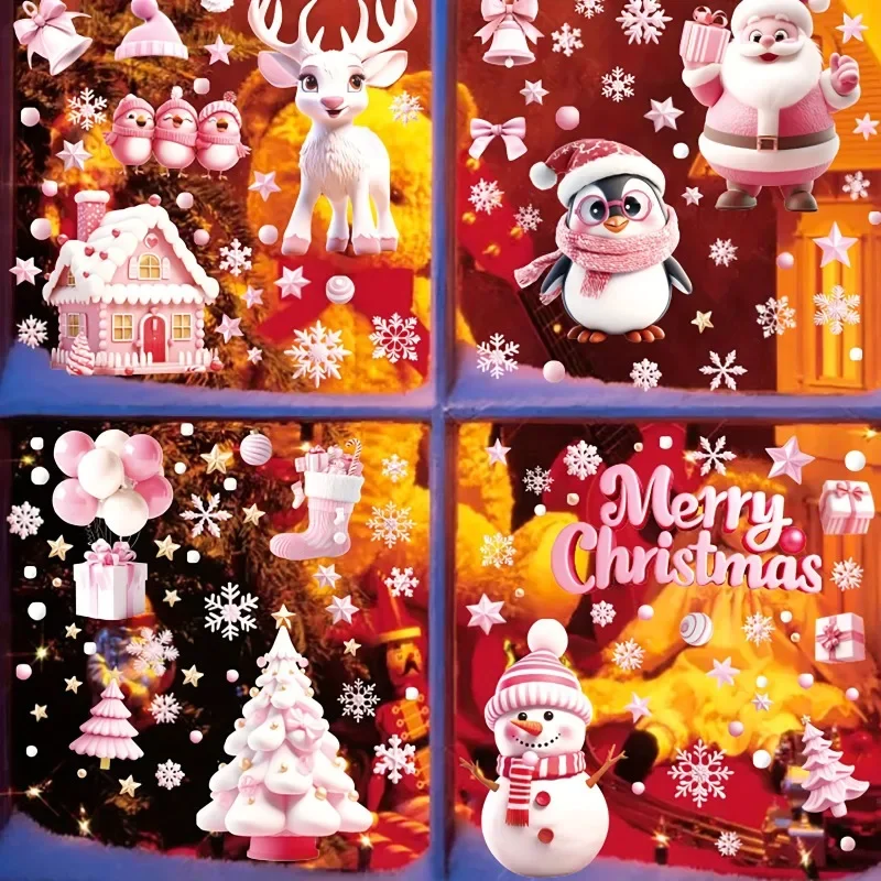 9 Sheets Christmas Window Clings Cute Santa Snowman Reindeer Merry Christmas Glass Stickers Winter Wonderland Window Decals - Image 2