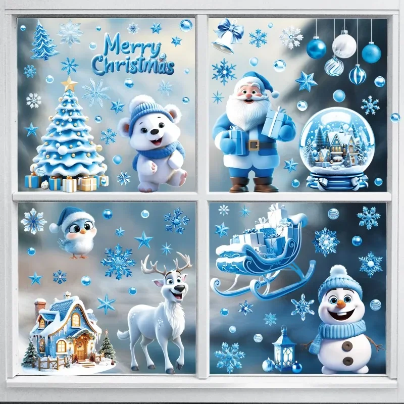 9 Sheets Christmas Window Clings Cute Santa Snowman Reindeer Merry Christmas Glass Stickers Winter Wonderland Window Decals - Image 4