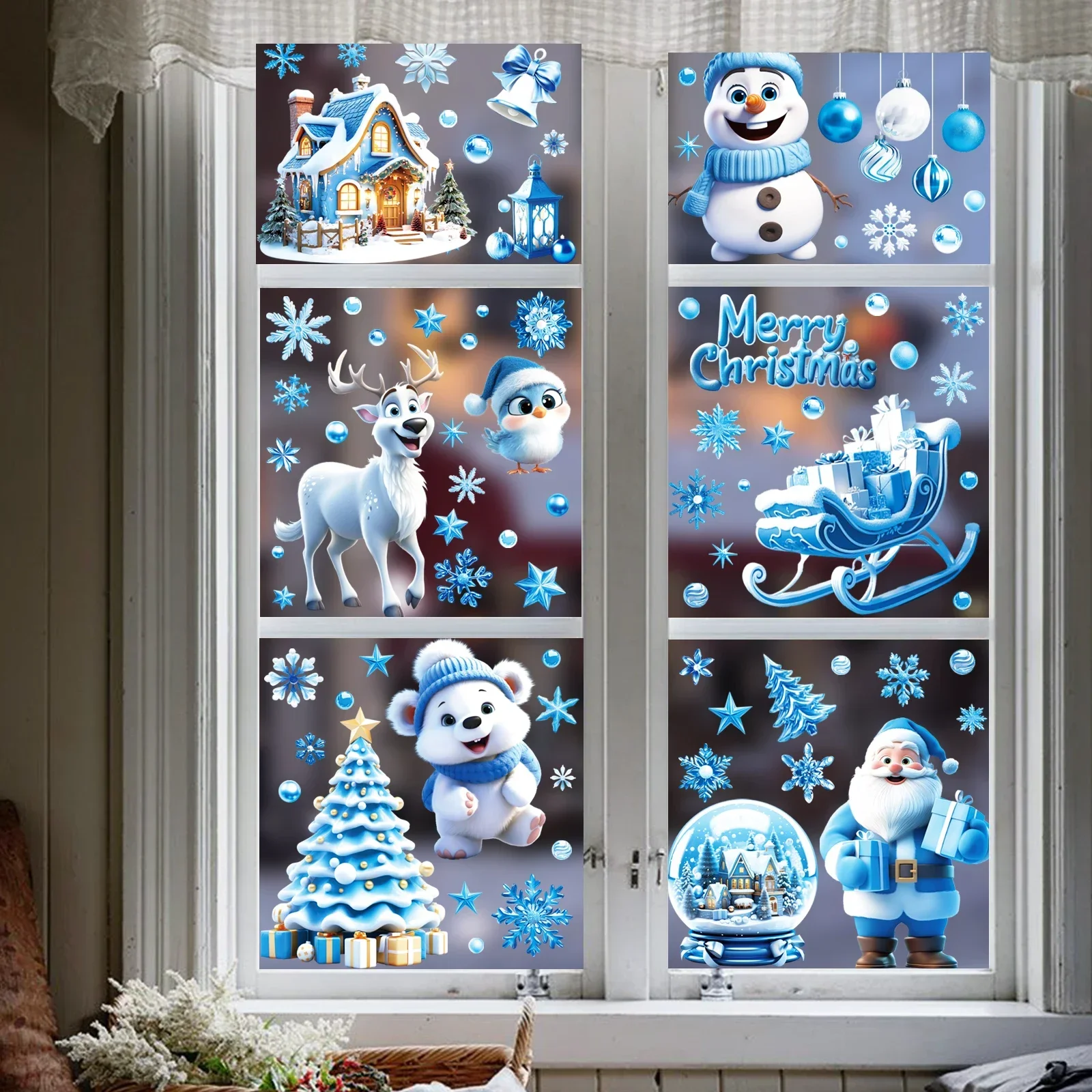9 Sheets Christmas Window Clings Cute Santa Snowman Reindeer Merry Christmas Glass Stickers Winter Wonderland Window Decals - Image 6