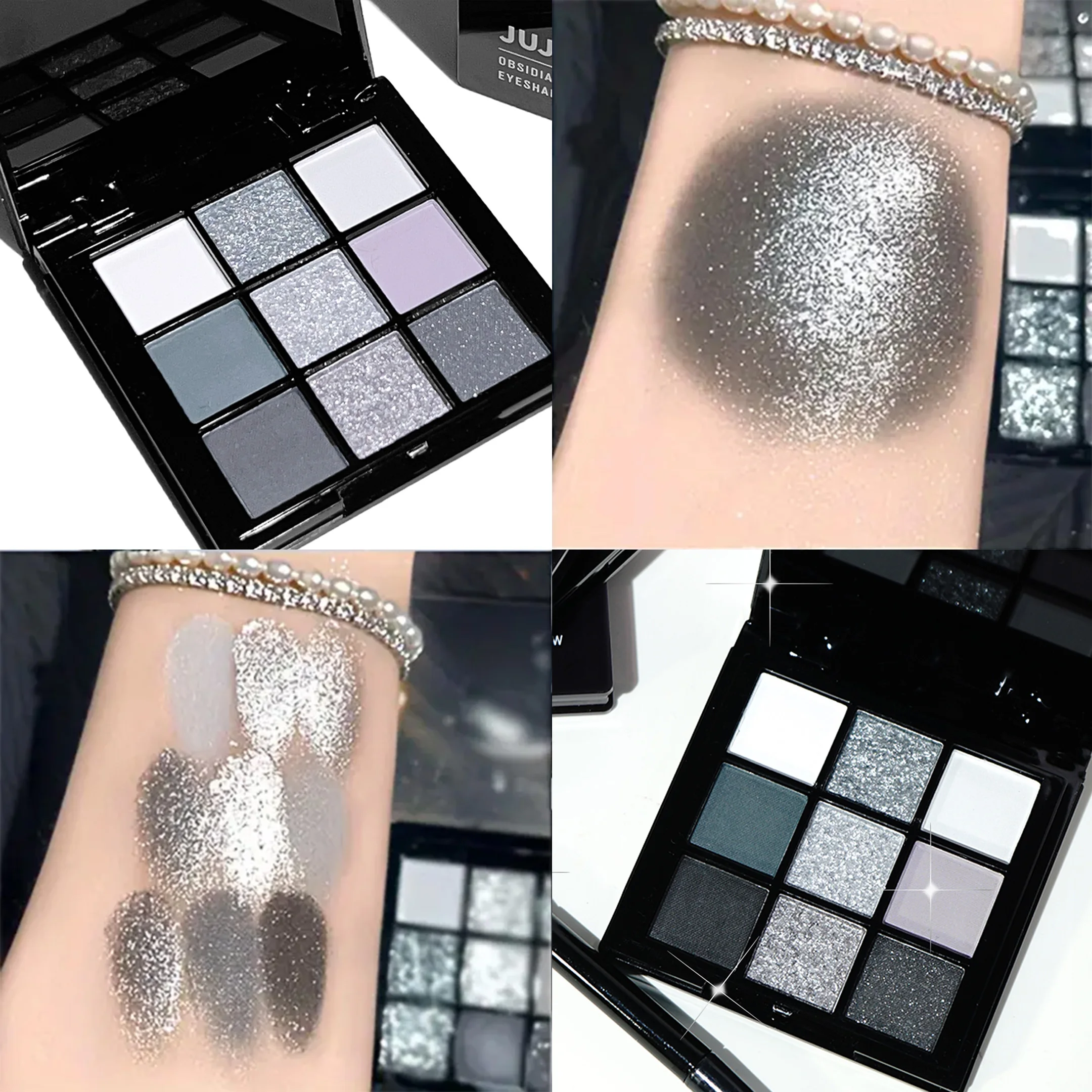 9-shade eyeshadow palette: Black Swan, Smoky, Dark Black, Grey Silver Glitter, Matte Finish, Long-lasting, and easy to color - Image 2