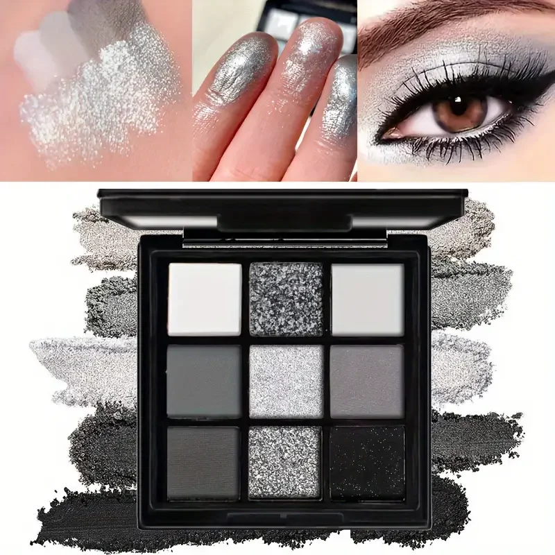 9-shade eyeshadow palette: Black Swan, Smoky, Dark Black, Grey Silver Glitter, Matte Finish, Long-lasting, and easy to color - Image 3