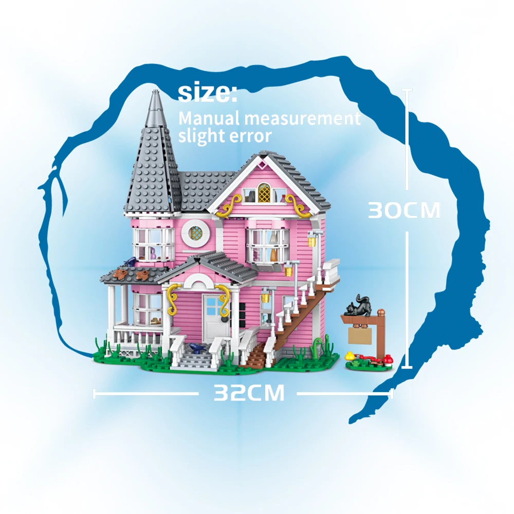958pcs City Street View Series Pink Castle Apartments Model Building Blocks MOC Kitten Windmill Bricks Creative Toys Girls Gifts - Image 5