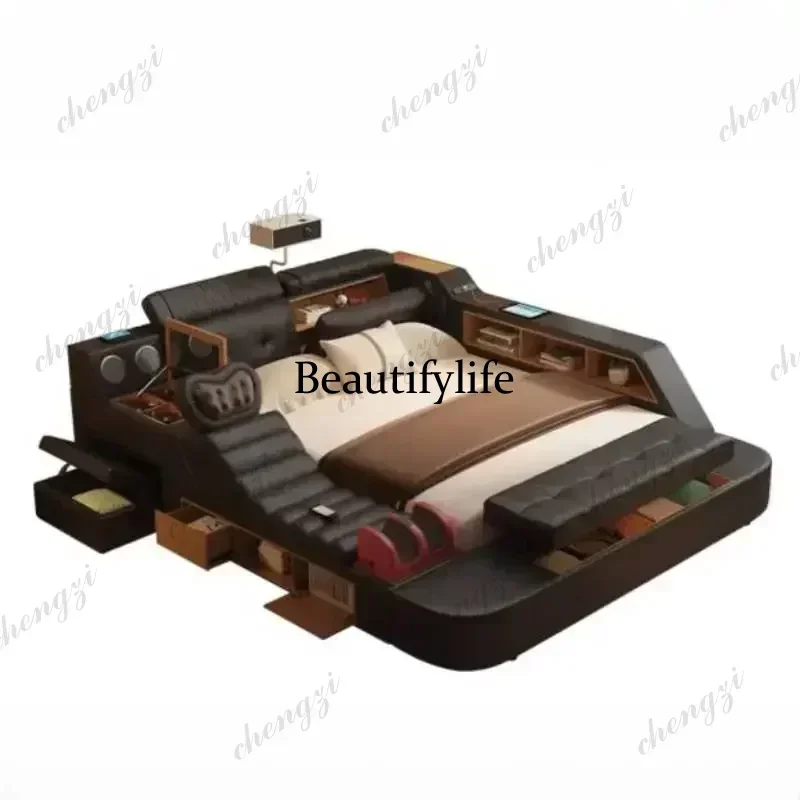 A182 Black King Size Frame Double Bed With Drawers Storage Multifunction Massage Bed Storage Modern For Camas De Dormitorio - Image 2
