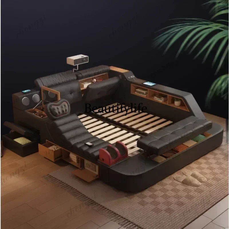 A182 Black King Size Frame Double Bed With Drawers Storage Multifunction Massage Bed Storage Modern For Camas De Dormitorio - Image 4