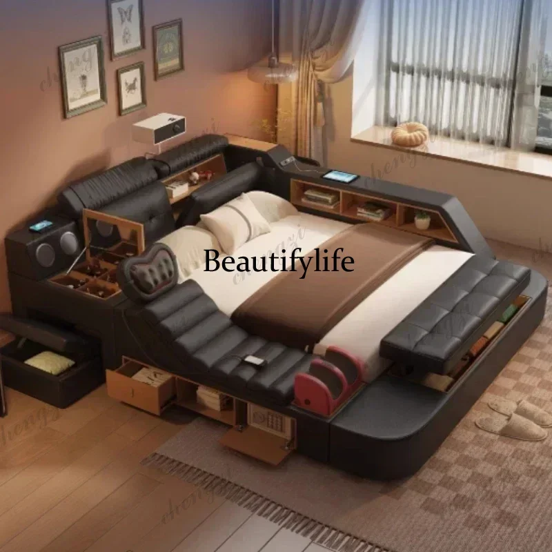 A182 Black King Size Frame Double Bed With Drawers Storage Multifunction Massage Bed Storage Modern For Camas De Dormitorio - Image 3