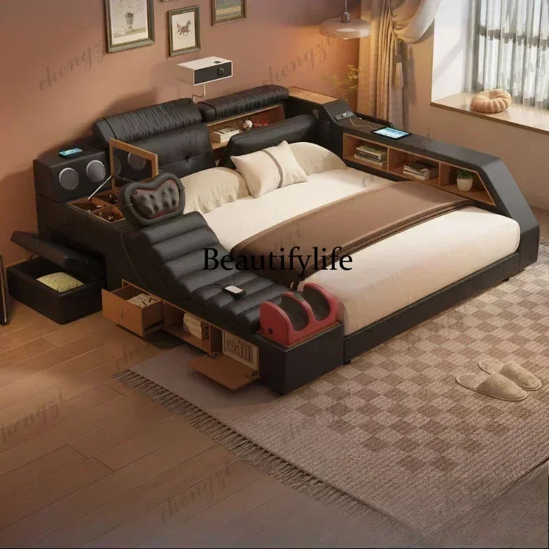 A182 Black King Size Frame Double Bed With Drawers Storage Multifunction Massage Bed Storage Modern For Camas De Dormitorio - Image 5