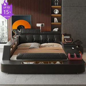 A182 Black King Size Frame Double Bed With Drawers Storage Multifunction Massage Bed Storage Modern For Camas De Dormitorio