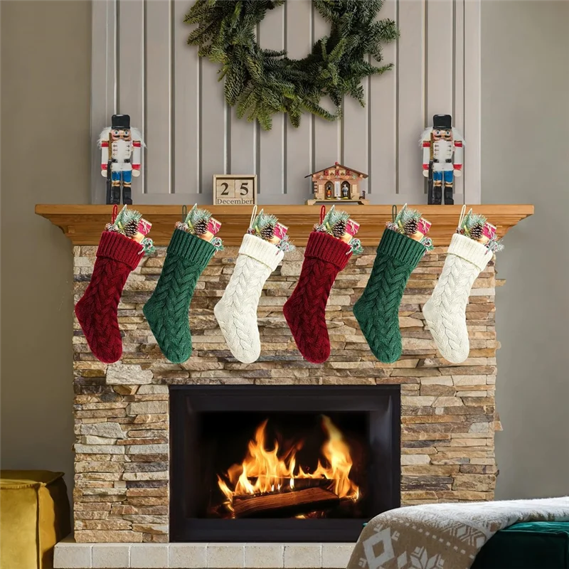 A96I-Christmas, 46Cm Large Christmas Stockings Decoration Christmas Stockings Knitted Gift Bag Christmas Sublimation - Image 2