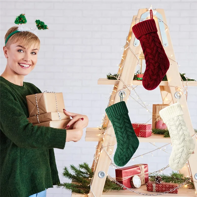 A96I-Christmas, 46Cm Large Christmas Stockings Decoration Christmas Stockings Knitted Gift Bag Christmas Sublimation - Image 5
