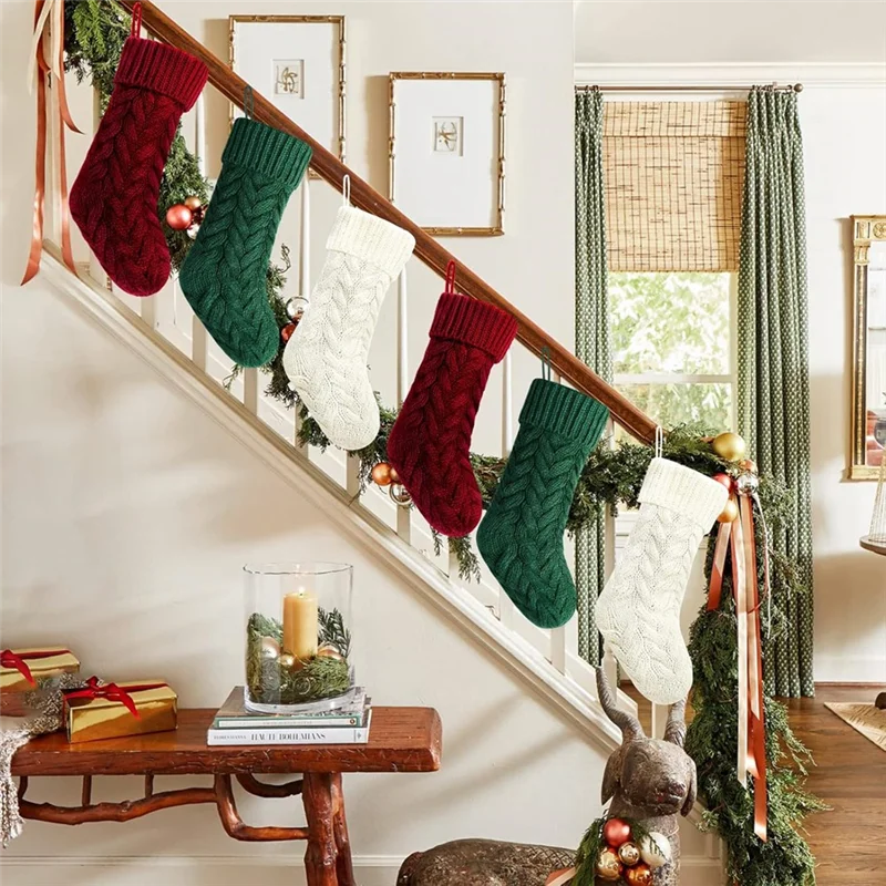 A96I-Christmas, 46Cm Large Christmas Stockings Decoration Christmas Stockings Knitted Gift Bag Christmas Sublimation - Image 3