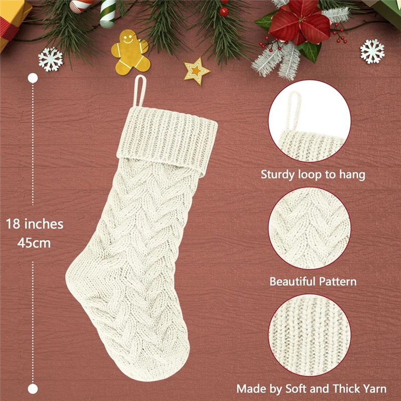 A96I-Christmas, 46Cm Large Christmas Stockings Decoration Christmas Stockings Knitted Gift Bag Christmas Sublimation - Image 6