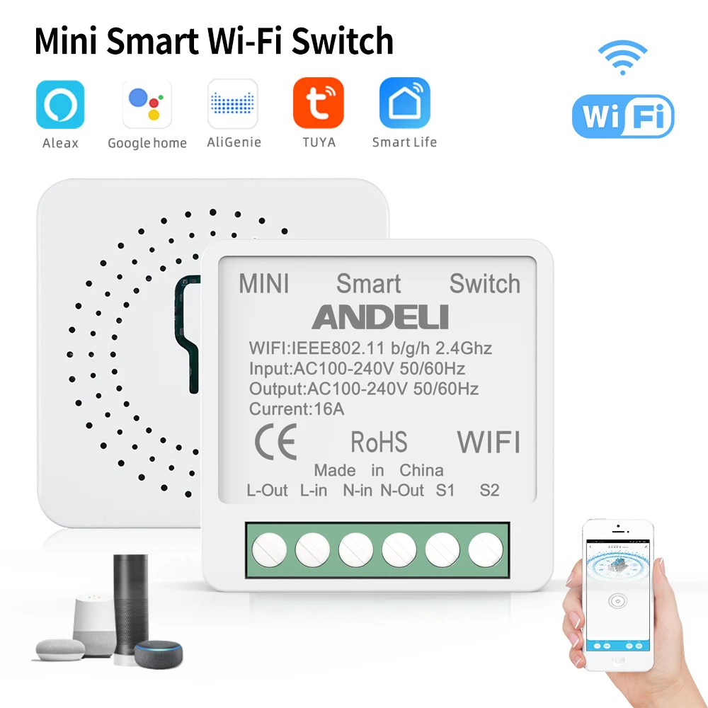 ANDELI DIY WiFi Mini Smart Light Switch 16A Two Way Control Tuya/Smartlife APP Remote Control for Alexa Google Home Automation - Image 2