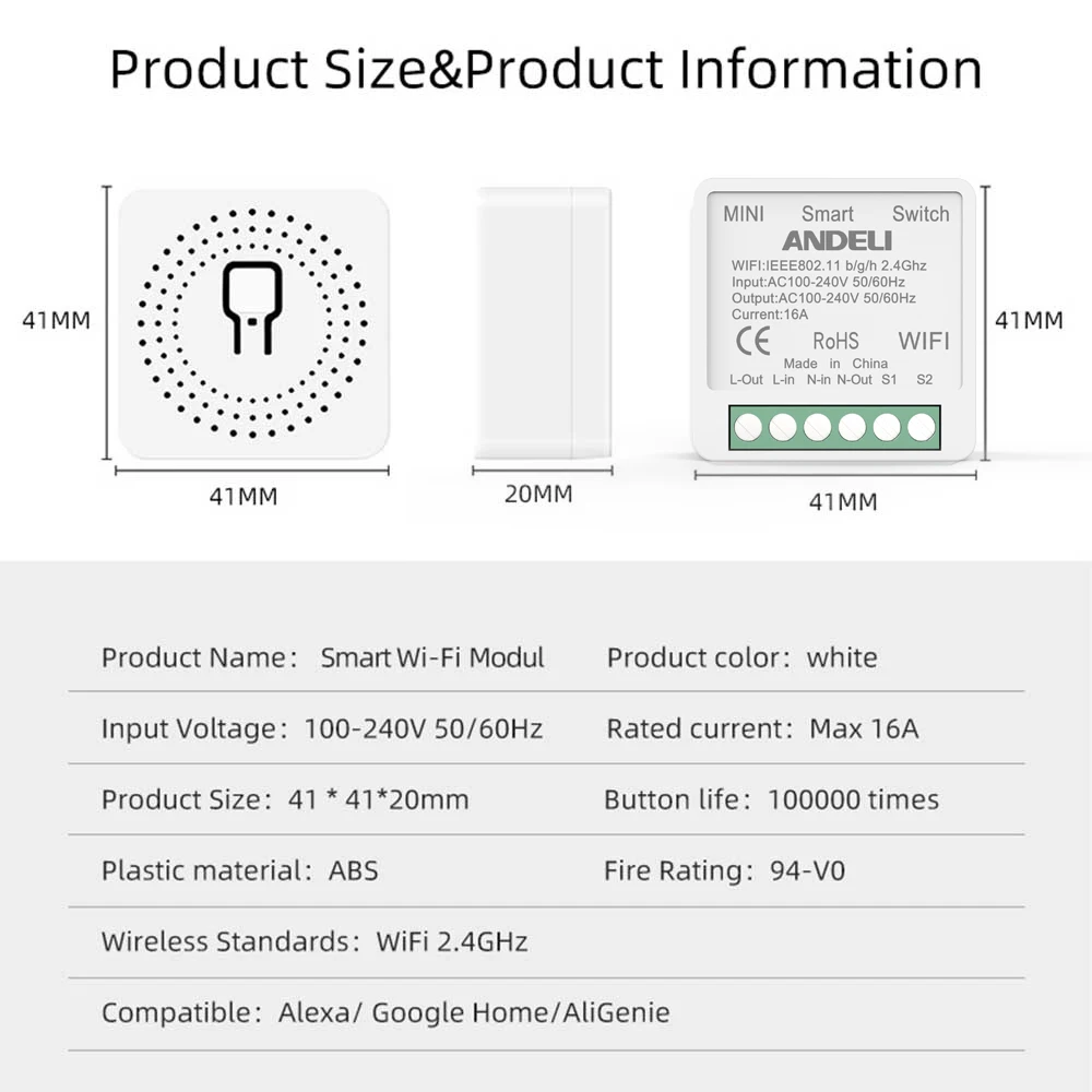 ANDELI DIY WiFi Mini Smart Light Switch 16A Two Way Control Tuya/Smartlife APP Remote Control for Alexa Google Home Automation - Image 4