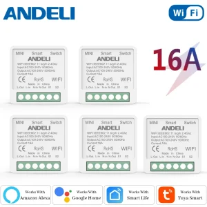 ANDELI DIY WiFi Mini Smart Light Switch 16A Two Way Control Tuya/Smartlife APP Remote Control for Alexa Google Home Automation