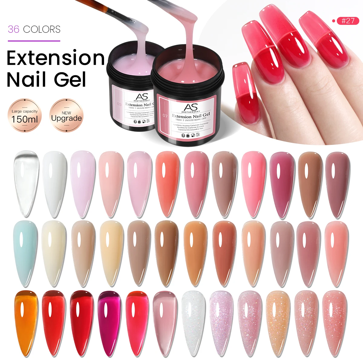 AS 150ml Tpo Free Hema Free Nail Extension Gel Pink White Acrylic Semi-Permanent Gel Varnish Builder Suitable for DIY Design - Image 2