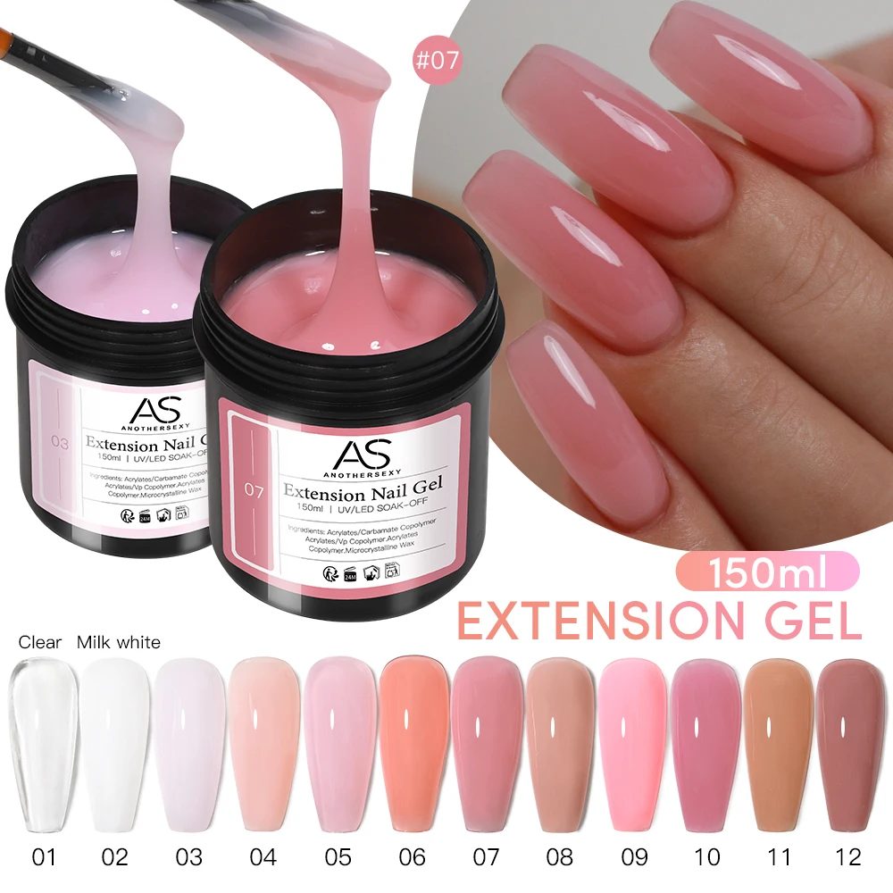 AS 150ml Tpo Free Hema Free Nail Extension Gel Pink White Acrylic Semi-Permanent Gel Varnish Builder Suitable for DIY Design