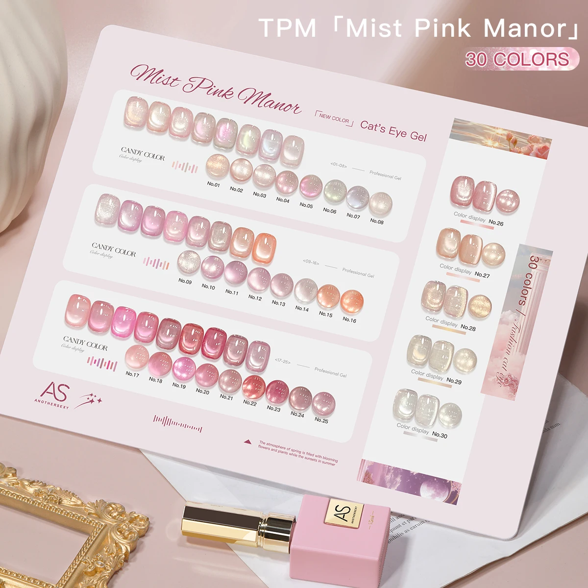 AS 15ml Peachy Whimsy Pink Cat Eye Gel Nail Polish Glitter Pink Spring Magnetic Shimmer Effect Gel Polish DIY Manicure Gift - Image 5