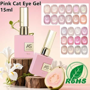 AS 15ml Peachy Whimsy Pink Cat Eye Gel Nail Polish Glitter Pink Spring Magnetic Shimmer Effect Gel Polish DIY Manicure Gift