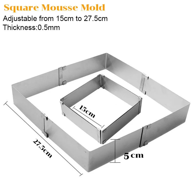 Adjustable Mousse Ring Set Round Square Stainless Steel Cake Baking Mold Birthday Wedding Cake Decorating Tools - Image 4