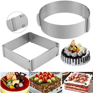 Adjustable Mousse Ring Set Round Square Stainless Steel Cake Baking Mold Birthday Wedding Cake Decorating Tools