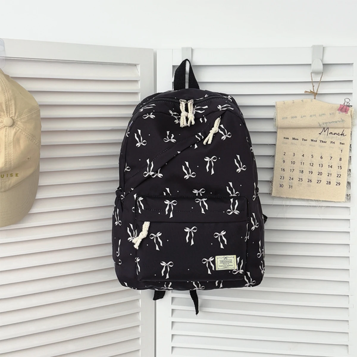 Advanced Fashion Bow Dot Printed Backpack Nylon Lightweight Large Capacity Diagonal Zipper Backpack Campus Student Backpack - Image 3