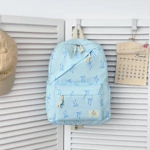 Advanced Fashion Bow Dot Printed Backpack Nylon Lightweight Large Capacity Diagonal Zipper Backpack Campus Student Backpack