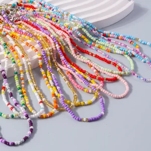 Aihua Bohemia Colorful Flower Seed Beads Necklace For Women Kids Friendship Necklace Summer Beach Party Jewelry Gifts