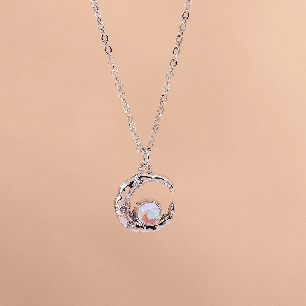 Aihua Exquisite Y2K Silver Color Crystal Sun Moon Star Necklaces for Women Korean Temperament Clavicle Chain Jewelry Gifts - Image 3