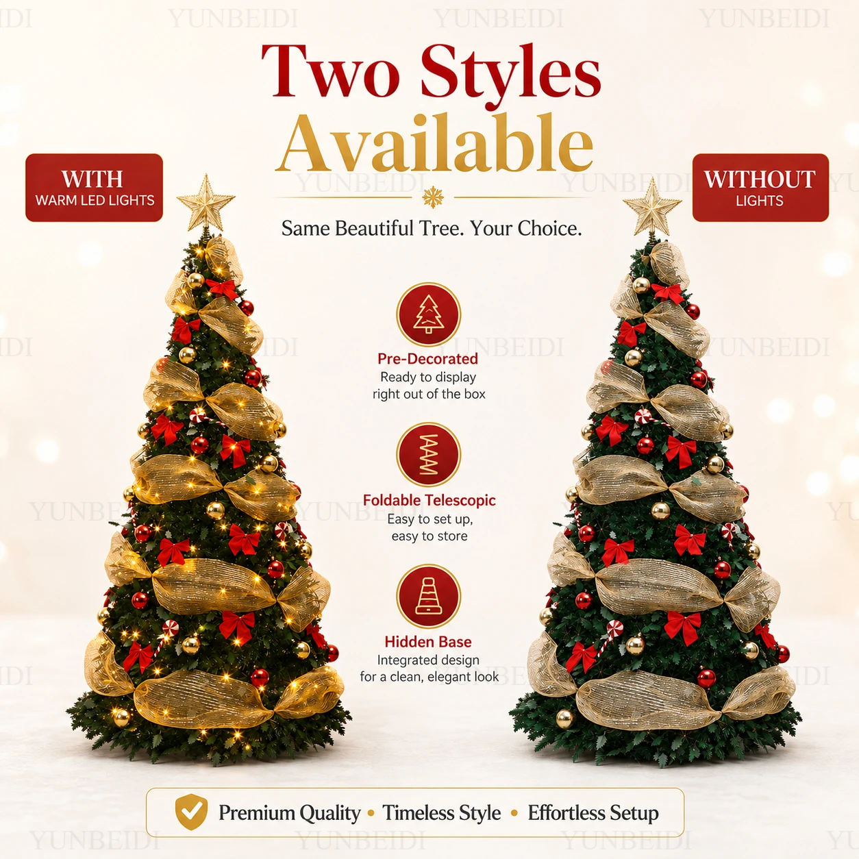All in One Foldable Christmas Tree with Ornaments LED Lights High-end Artificial Christmas Tree 150cm/180cm Home Christmas Decor - Image 4