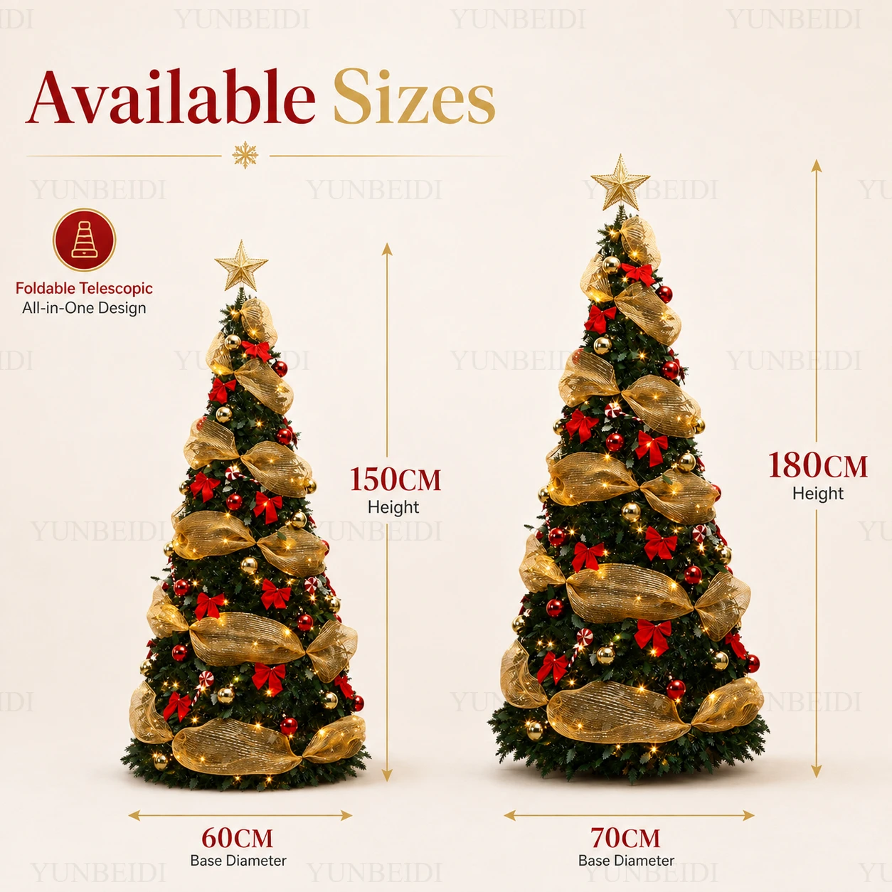 All in One Foldable Christmas Tree with Ornaments LED Lights High-end Artificial Christmas Tree 150cm/180cm Home Christmas Decor - Image 6