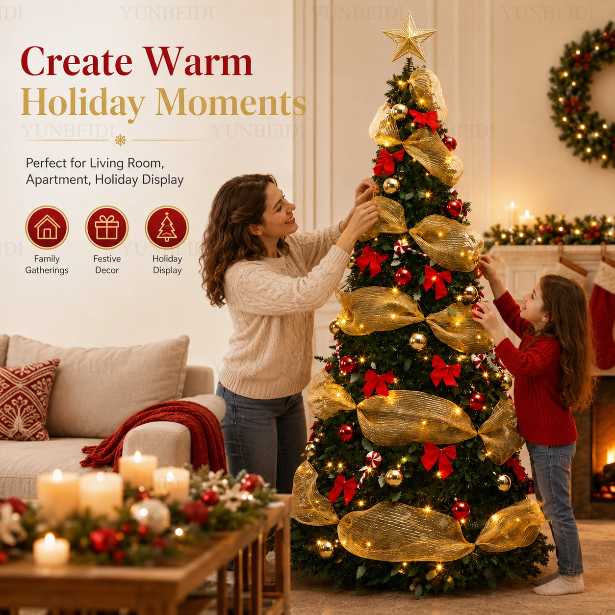 All in One Foldable Christmas Tree with Ornaments LED Lights High-end Artificial Christmas Tree 150cm/180cm Home Christmas Decor - Image 3