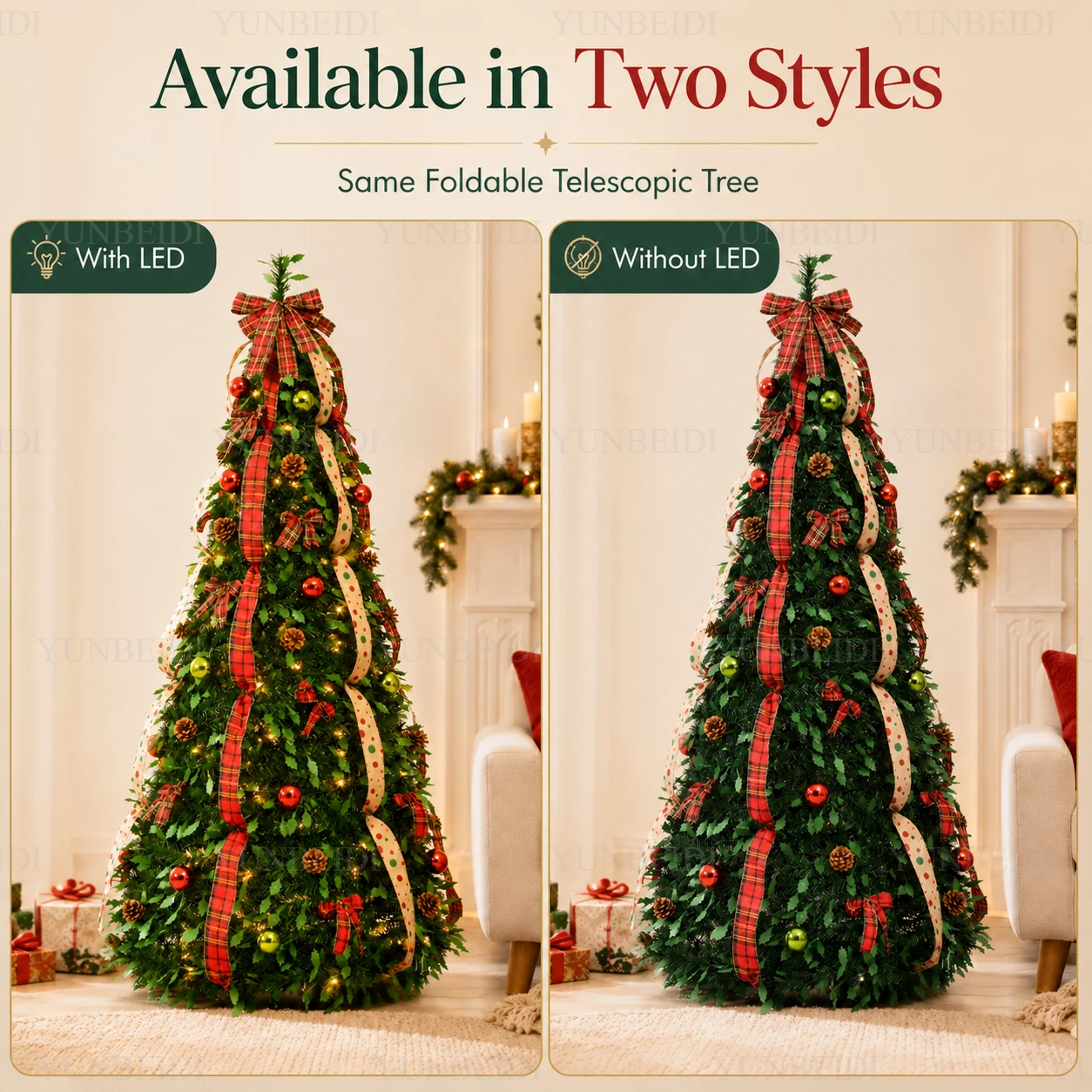 All in one Retractable Christmas Tree with Ornaments LED Lights High-end Retractable Christmas Tree 180CM Home Christmas Decor - Image 5